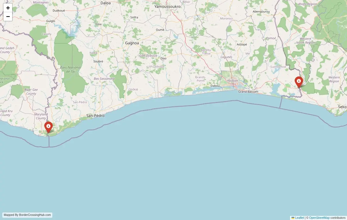 Map overview of border crossings