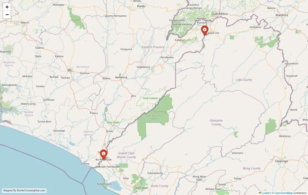 Map overview of border crossings