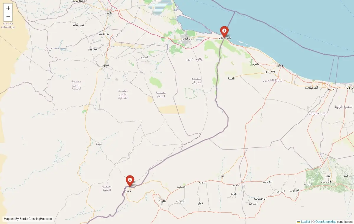 Map overview of border crossings