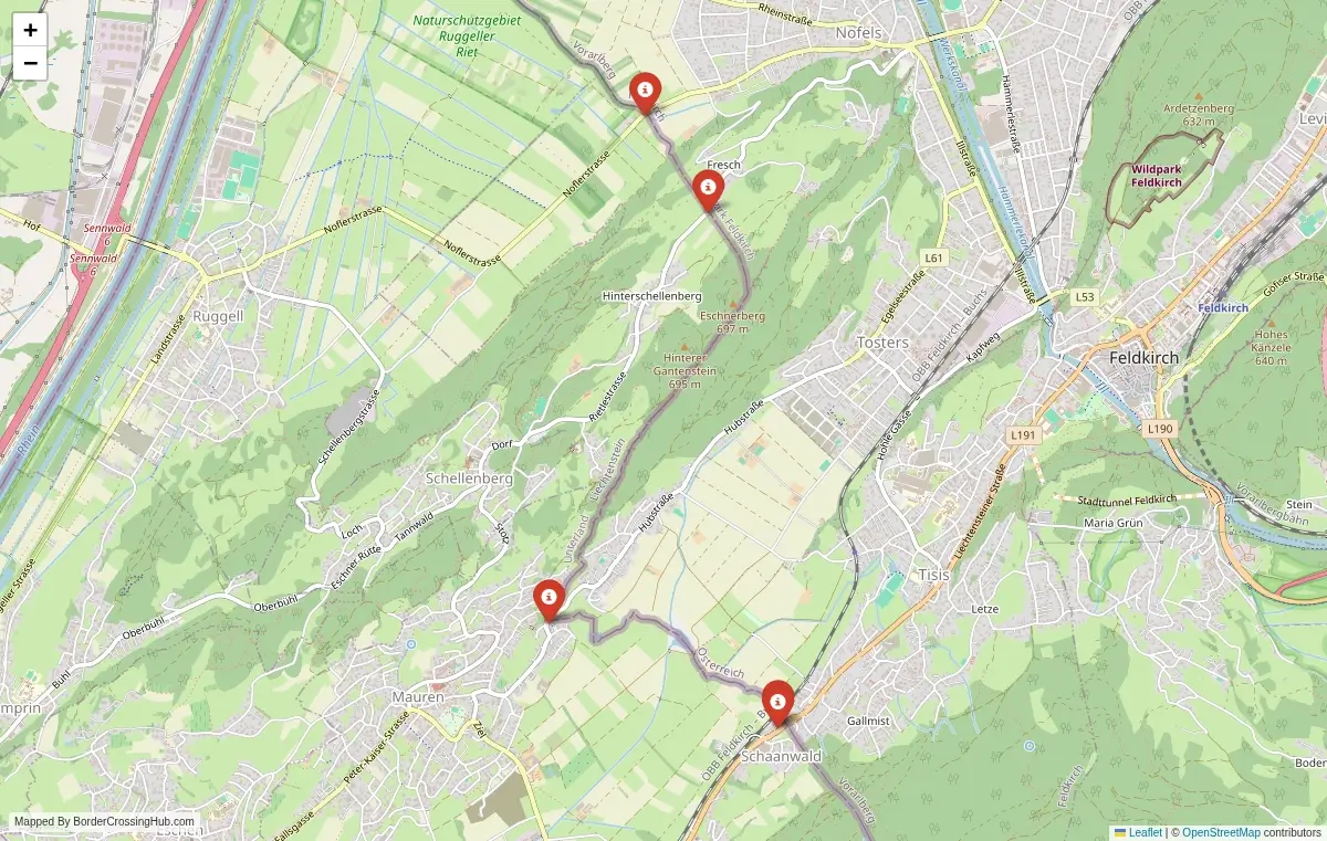 Map overview of border crossings