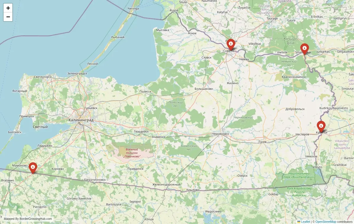Map overview of border crossings