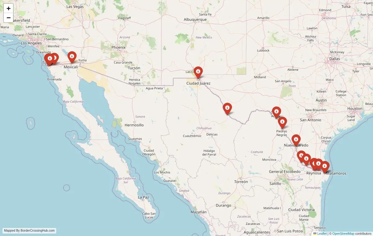 Map overview of border crossings