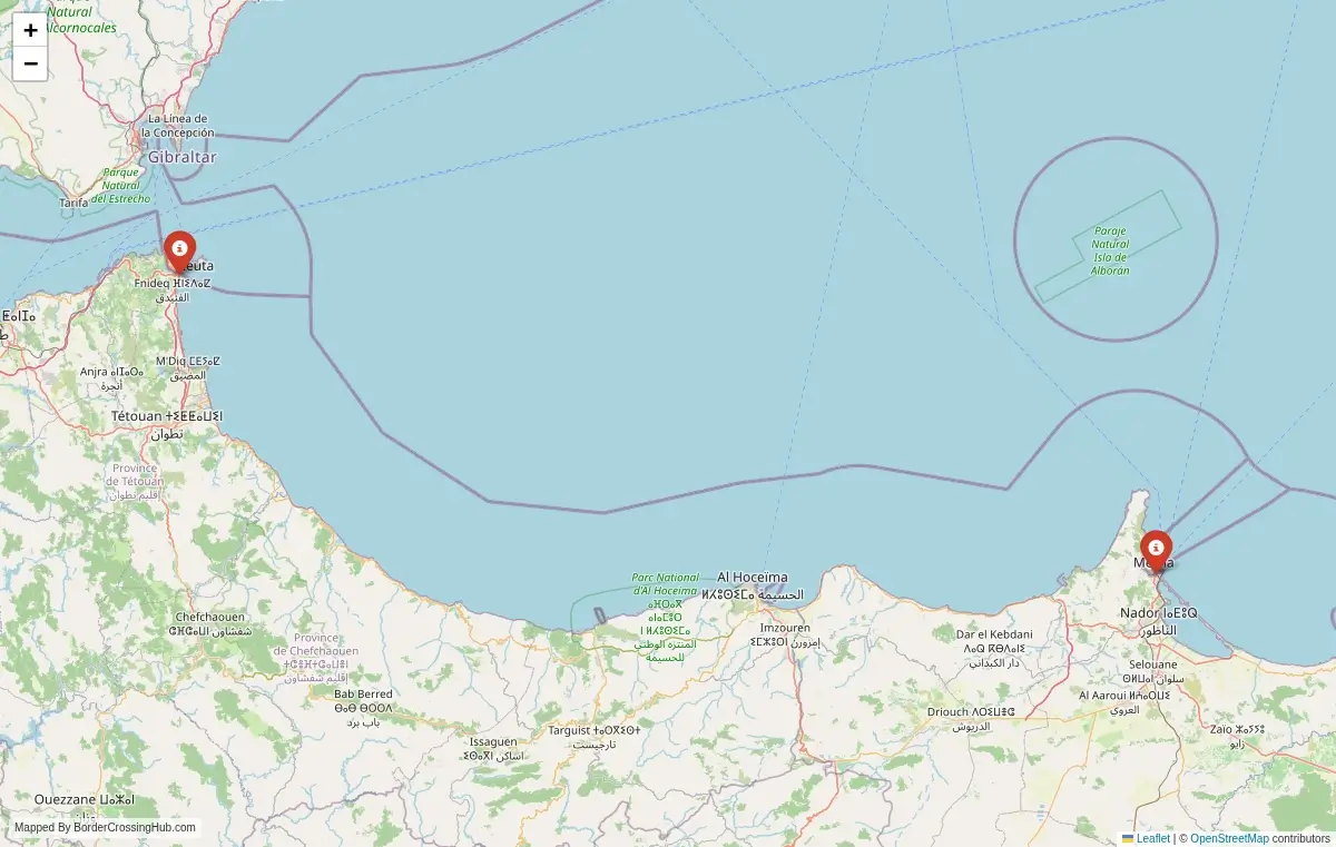 Map overview of border crossings