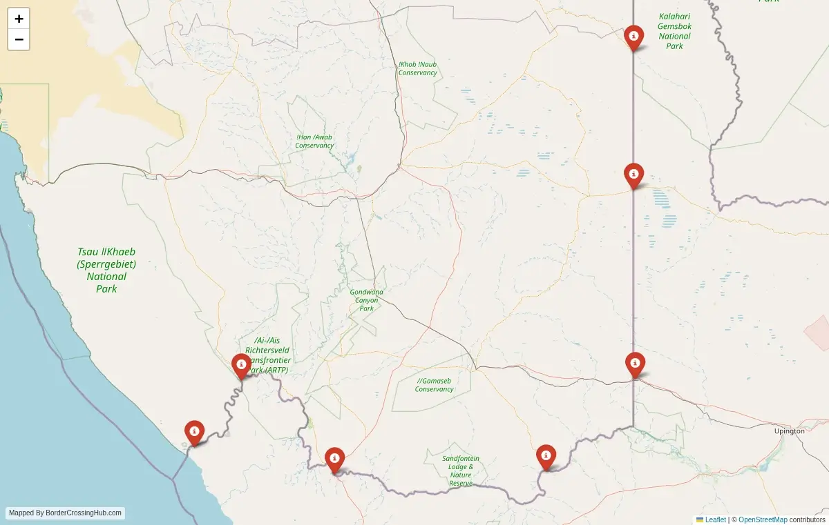 Map overview of border crossings