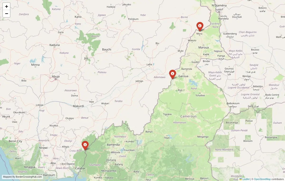 Map overview of border crossings