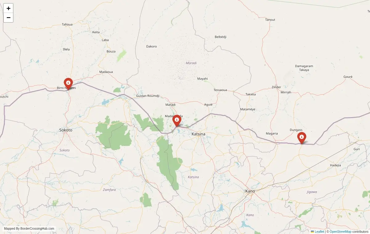 Map overview of border crossings