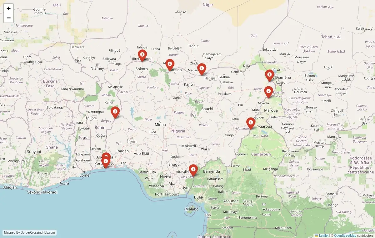 Map preview of border crossings in Nigeria