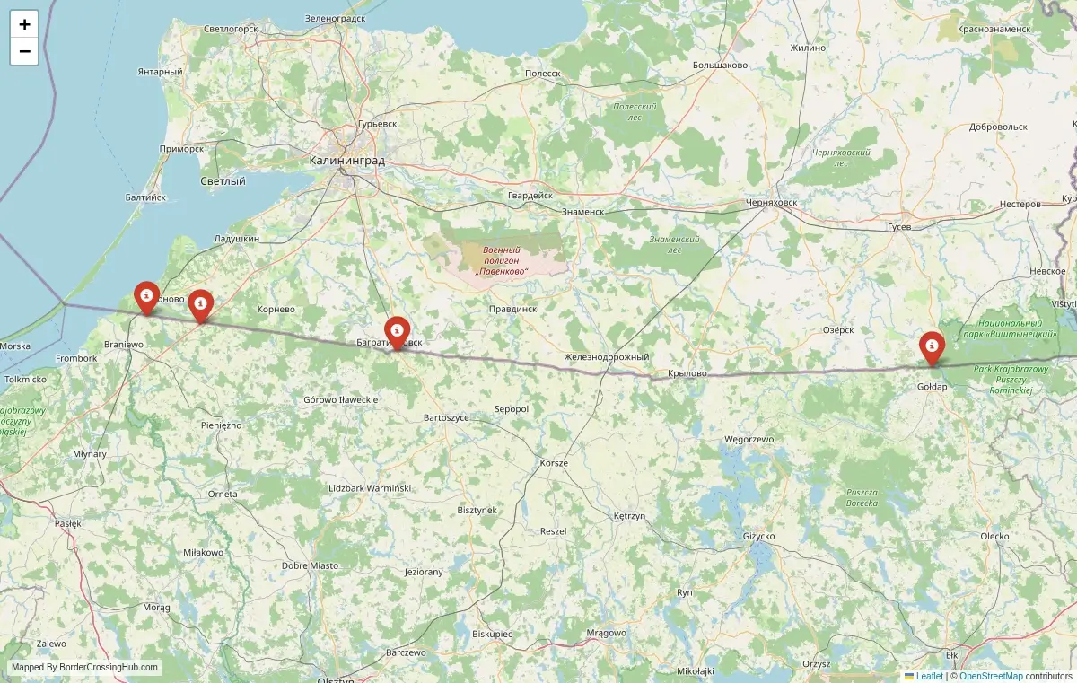 Map overview of border crossings