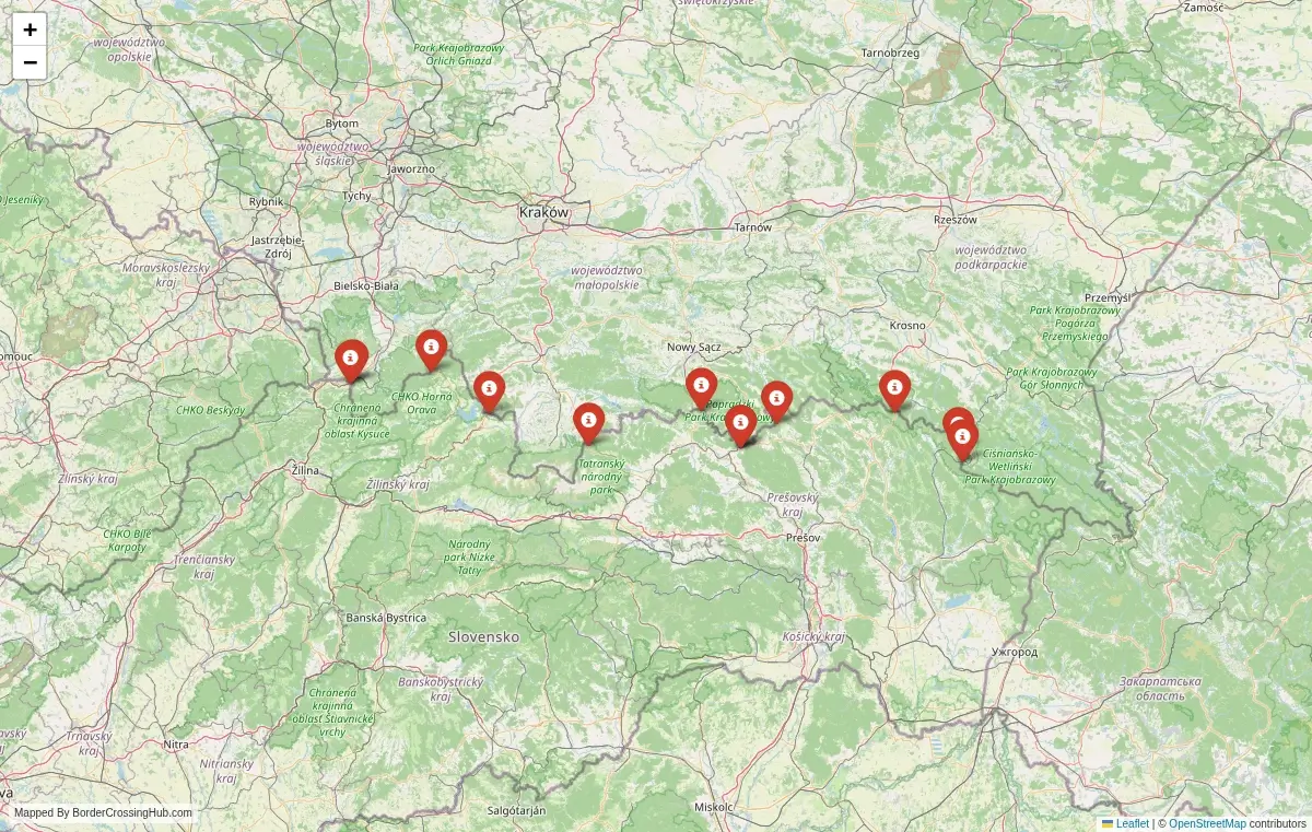 Map overview of border crossings