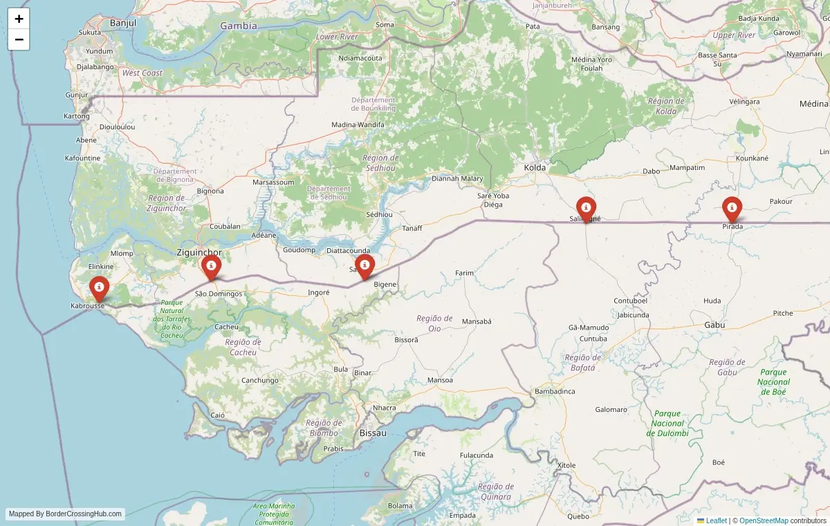 Map overview of border crossings