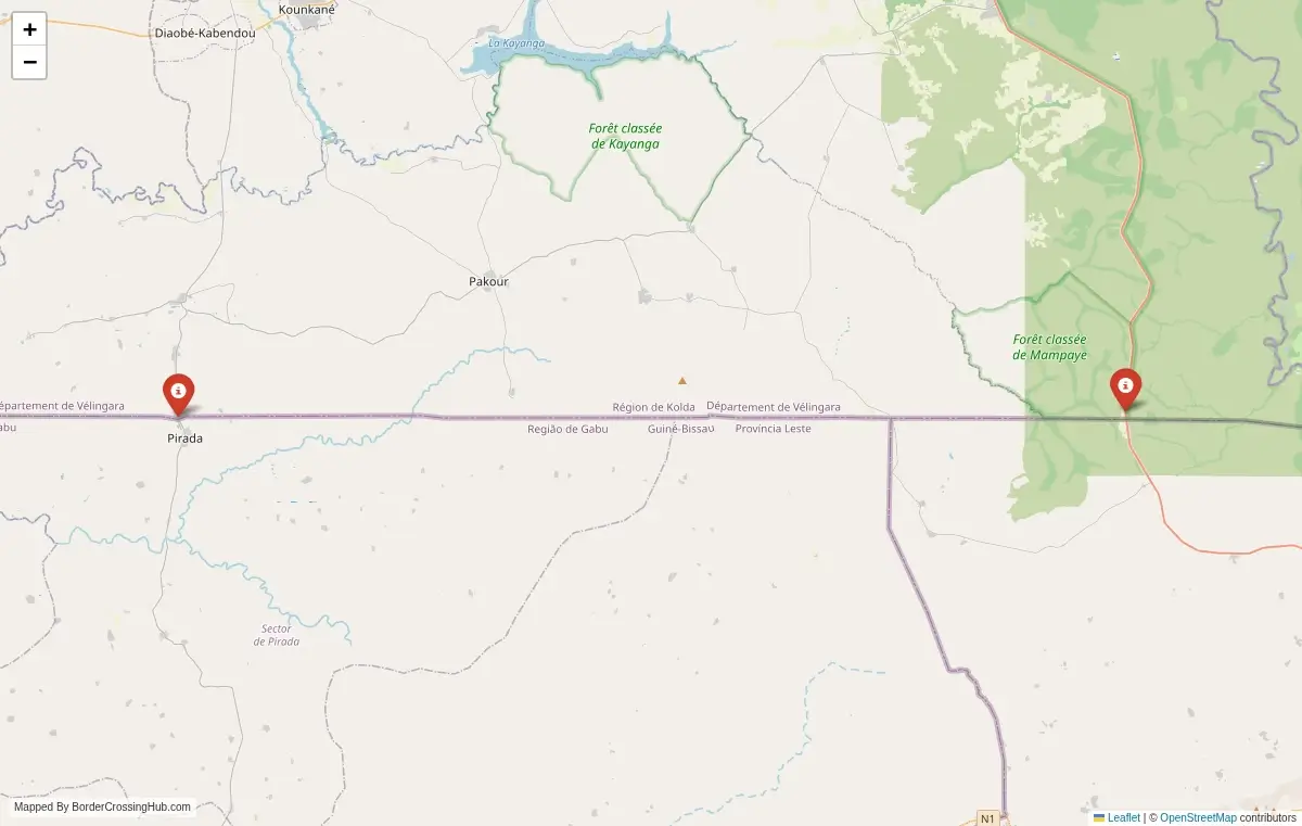 Map overview of border crossings