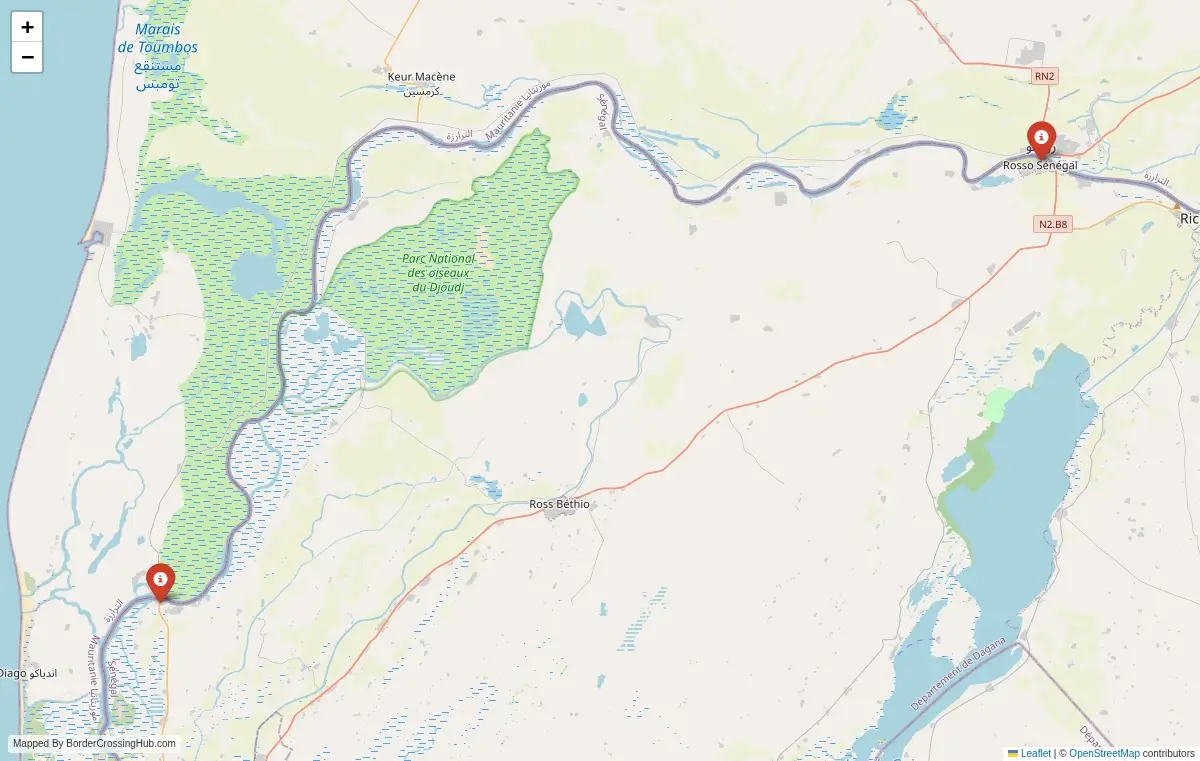 Map overview of border crossings