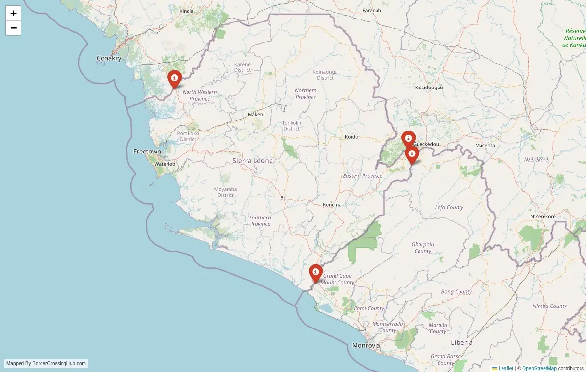Map preview of border crossings in Sierra Leone