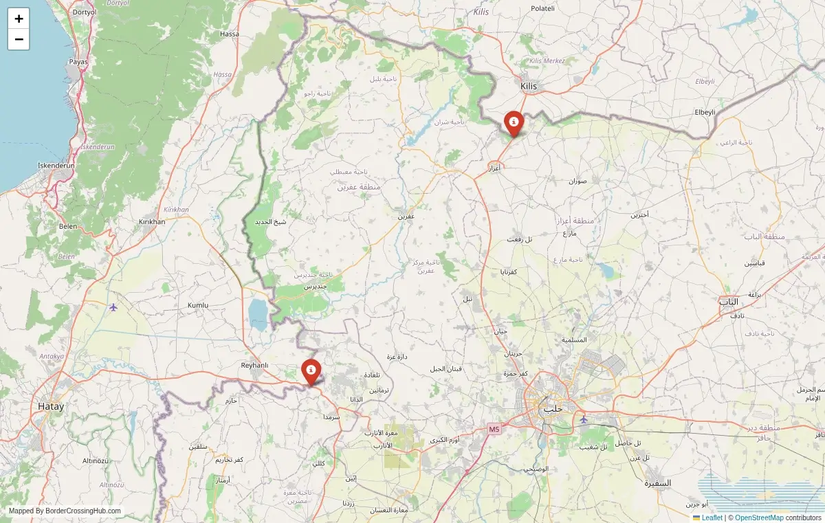 Map overview of border crossings