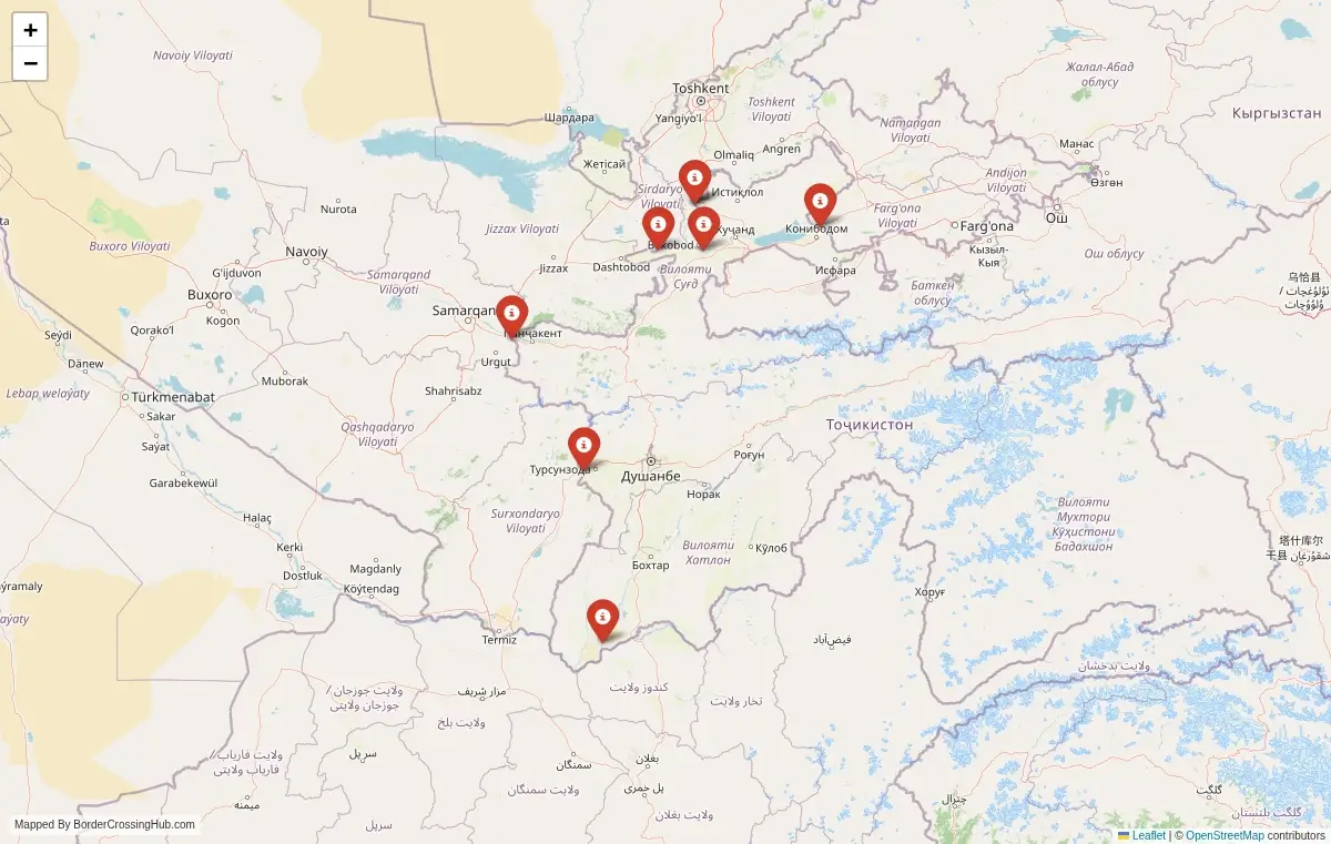 Map overview of border crossings
