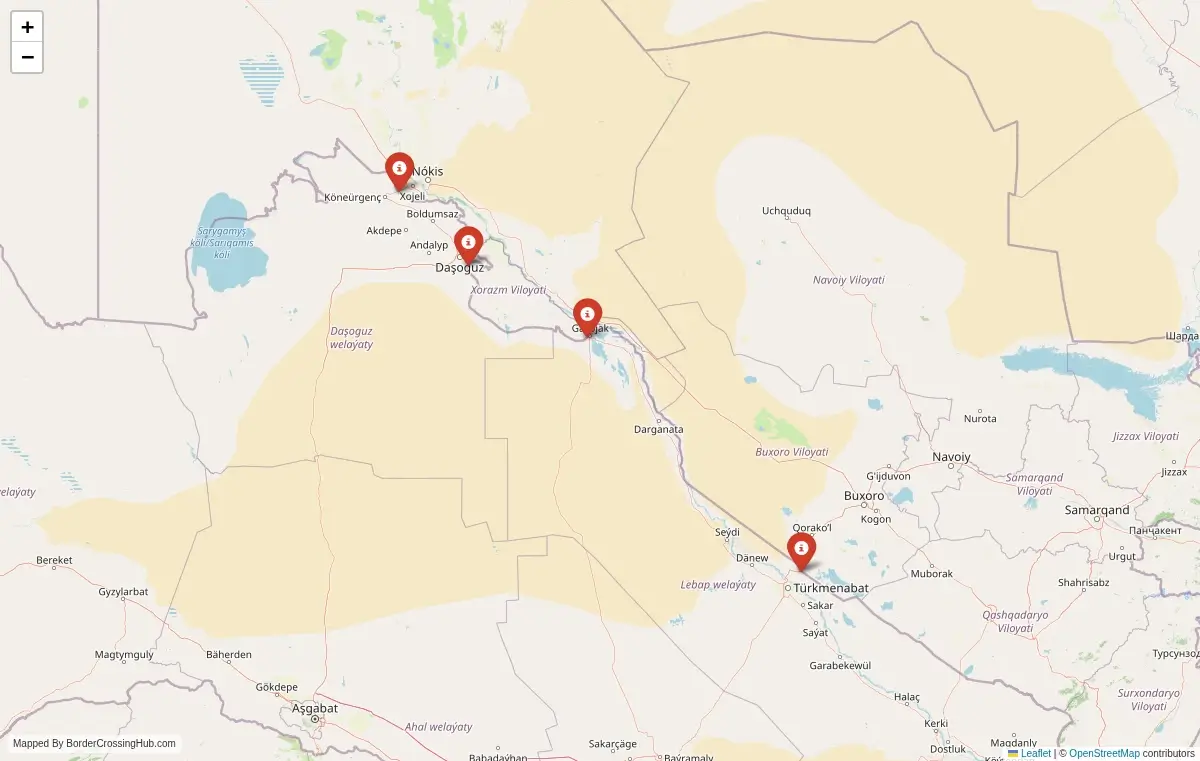 Map overview of border crossings