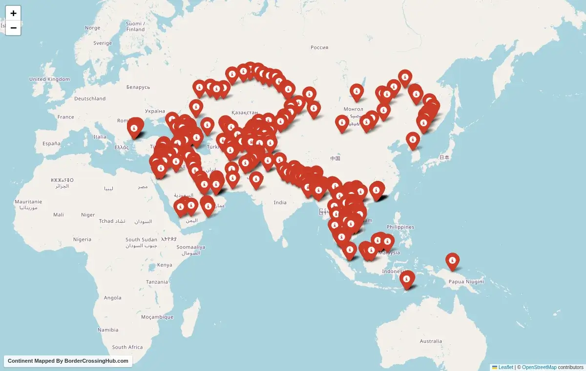 Map of border crossings in Asia