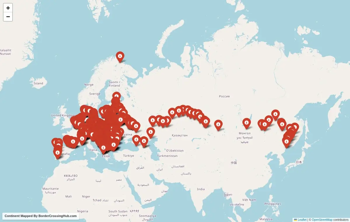 Map of border crossings in Europe