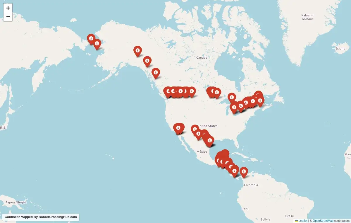 Map of border crossings in North America