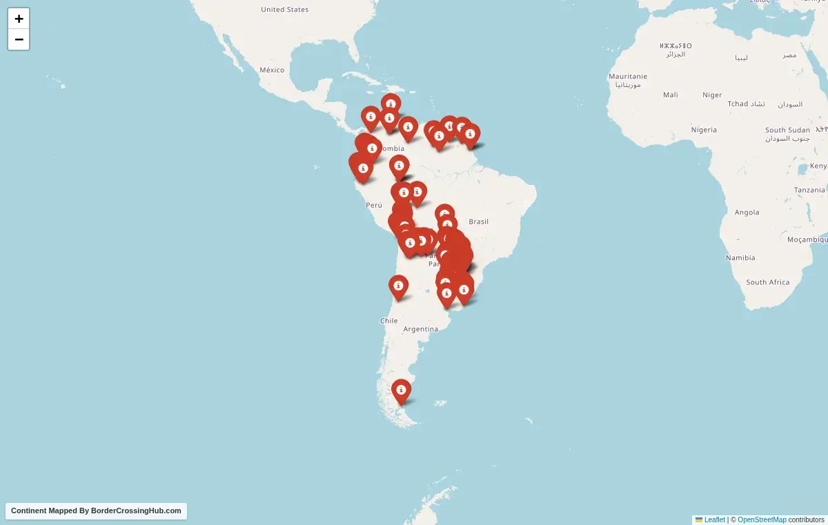 Map of border crossings in South America