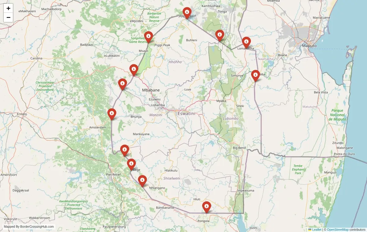 Map overview of border crossings