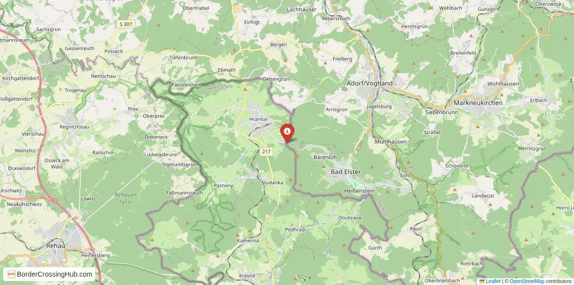 Map of the Bad Elster Bärenloh – Krásňany crossing