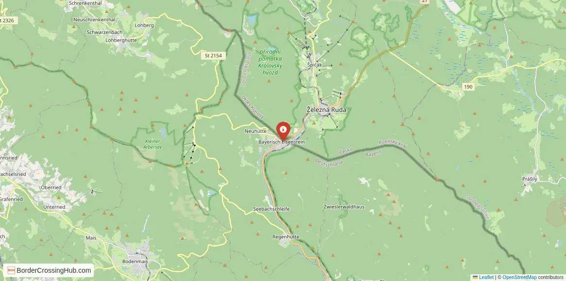 Map of the Bayerisch Eisenstein – Železná Ruda crossing