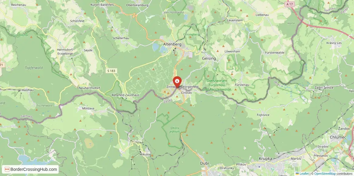 Map of the Cínovec – Altenberg crossing