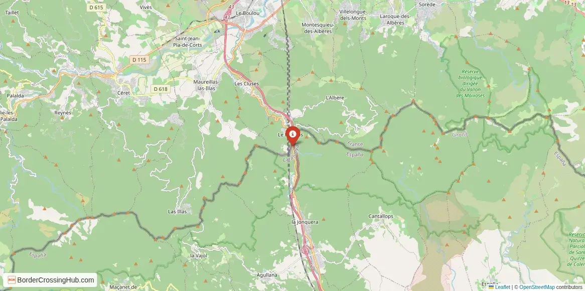Map of the Col du Perthus – Le Perthus crossing