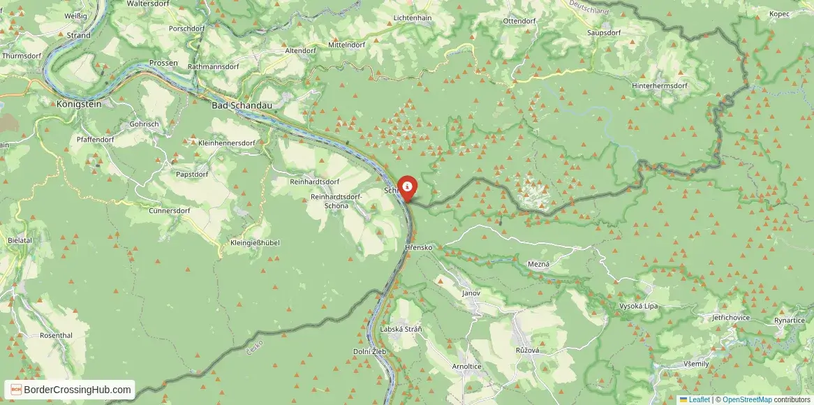 Map of the Dolní Žleb – Schöna crossing