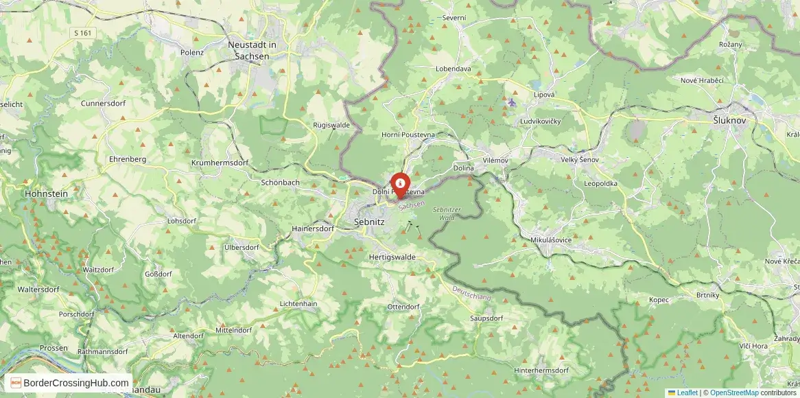 Map of the Dolní Poustevna – Sebnitz crossing