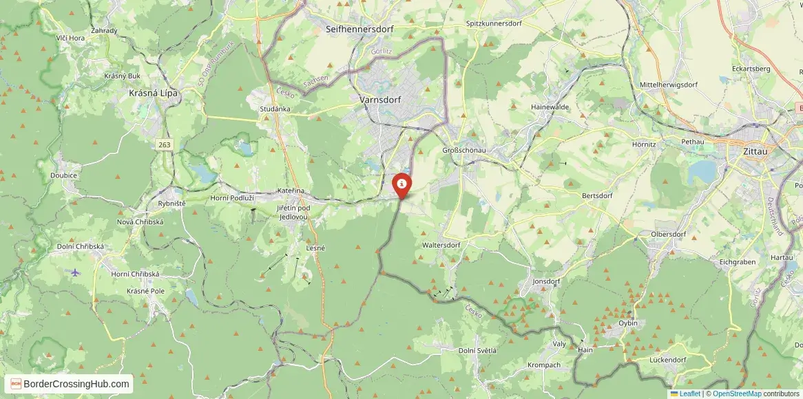 Map of the Dolní Světlá – Waltersdorf crossing