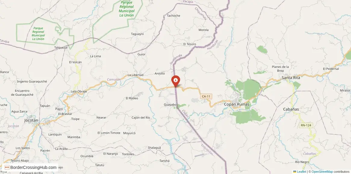 Map of the El Florido – Copán Ruinas crossing