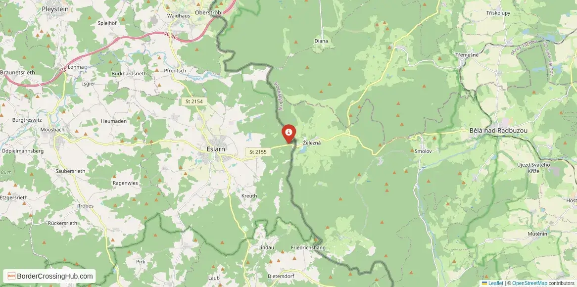 Map of the Eslarn – Železná crossing