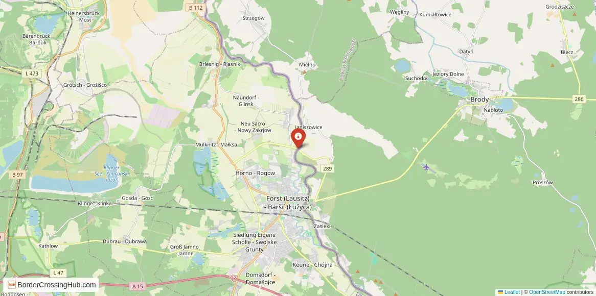 Map of the Forst (Lausitz) – Olszyna crossing