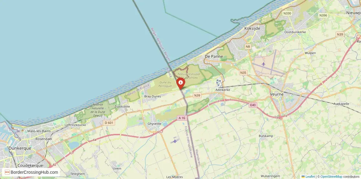 Map of the Ghyvelde – De Panne crossing