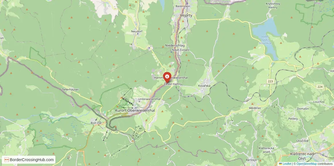 Map of the Hammerunterwiesenthal – České Hamry crossing