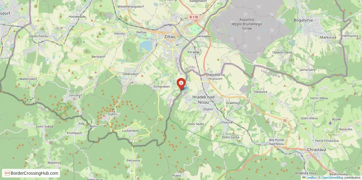 Map of the Hartau – Loučná crossing