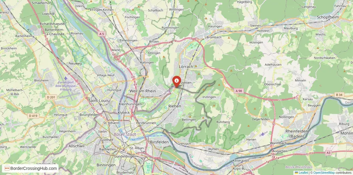 Map of the Lörrach – Riehen crossing