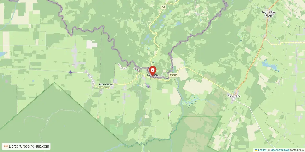 Map of the La Unión – Blue Creek crossing