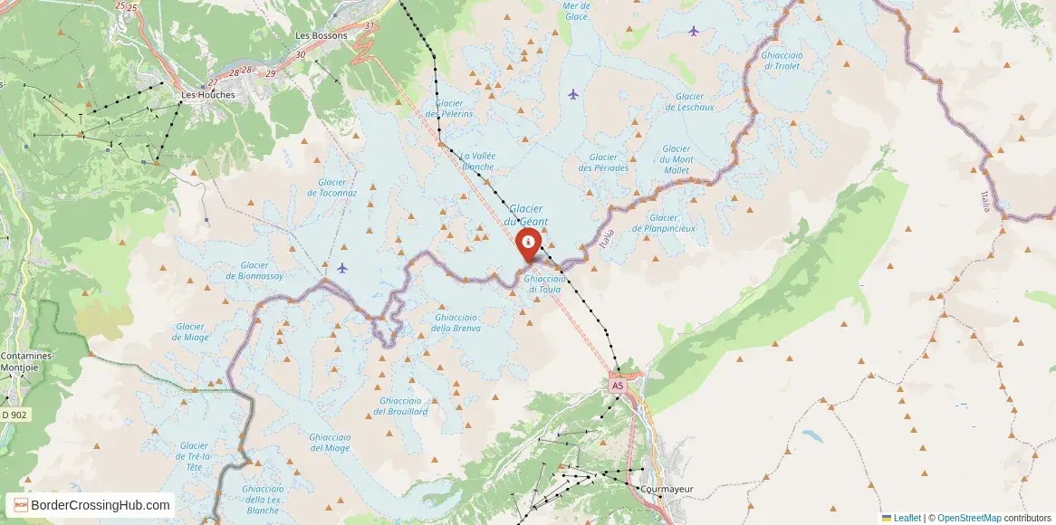 Map of the Mont Blanc Tunnel – Courmayeur crossing