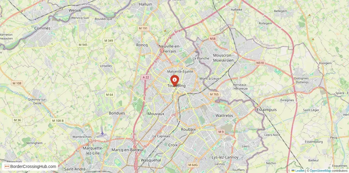 Map of the Mouscron – Tourcoing crossing
