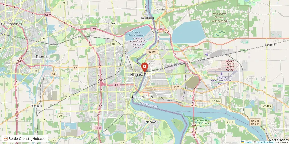 Map of the Niagara Falls, New York – Niagara Falls, Ontario (Whirlpool Bridge) crossing