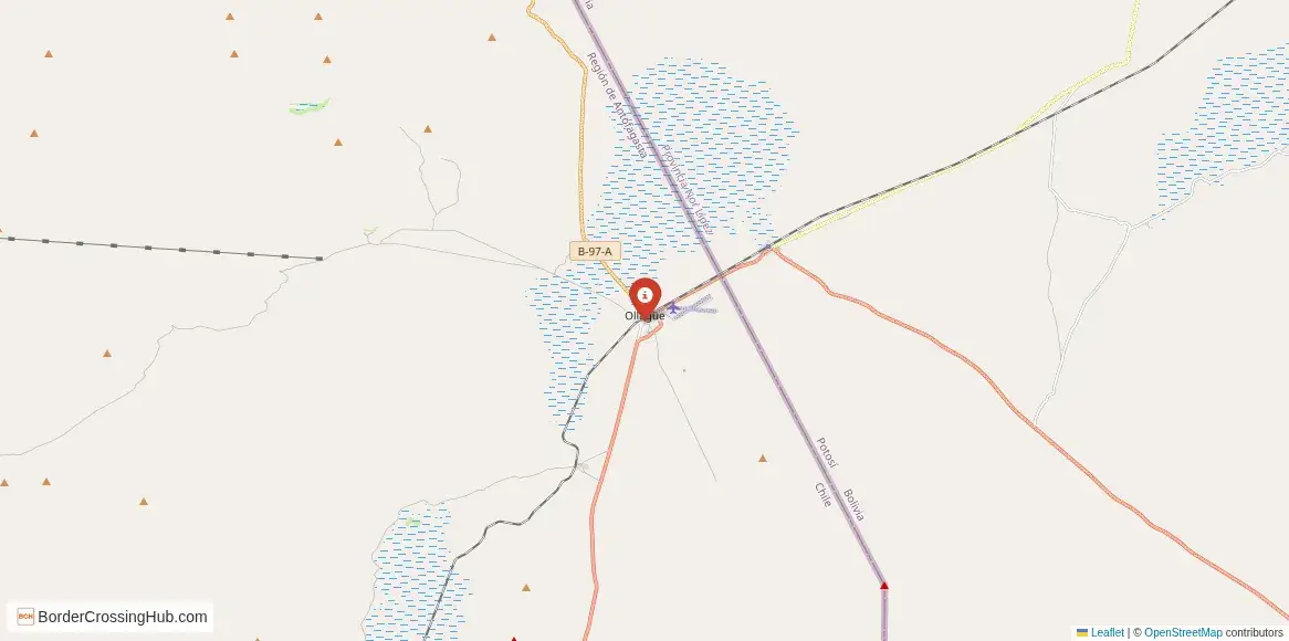 Map of the Ollague – Ollagüe crossing