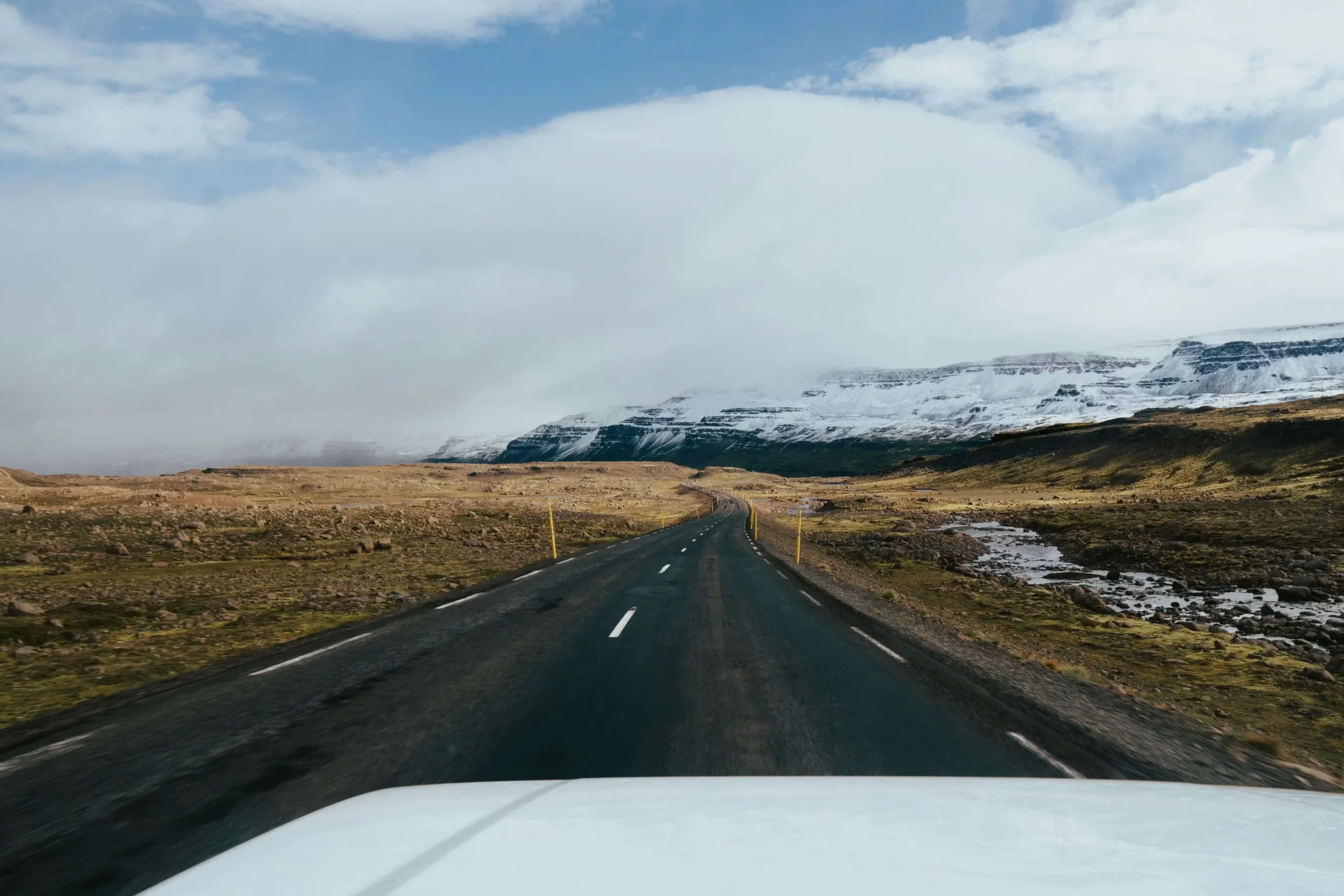 Open road at a South American border crossing at dawn