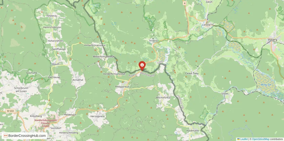 Map of the Philippsreut – Strážný crossing