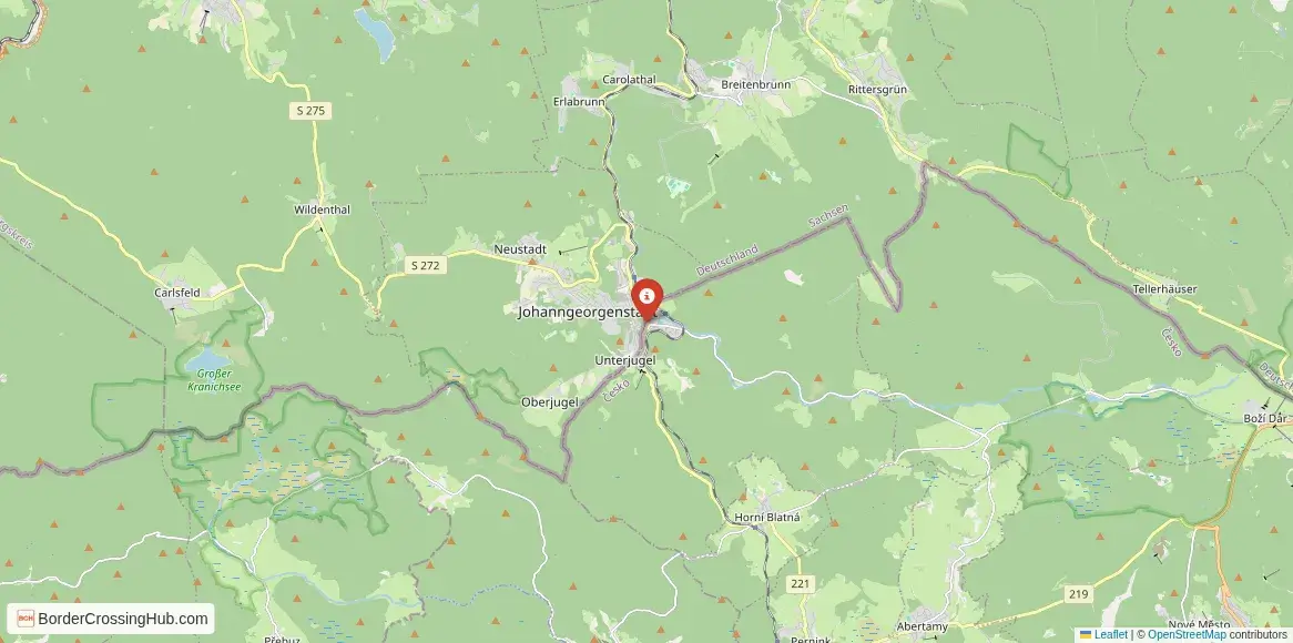 Map of the Potůčky – Johanngeorgenstadt crossing
