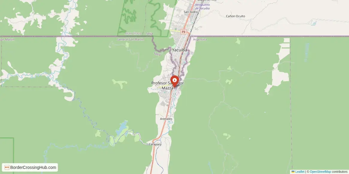 Map of the Profesor Salvador Mazza – Yacuiba crossing