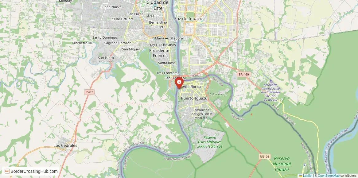 Map of the Puerto Iguazú – Presidente Franco crossing