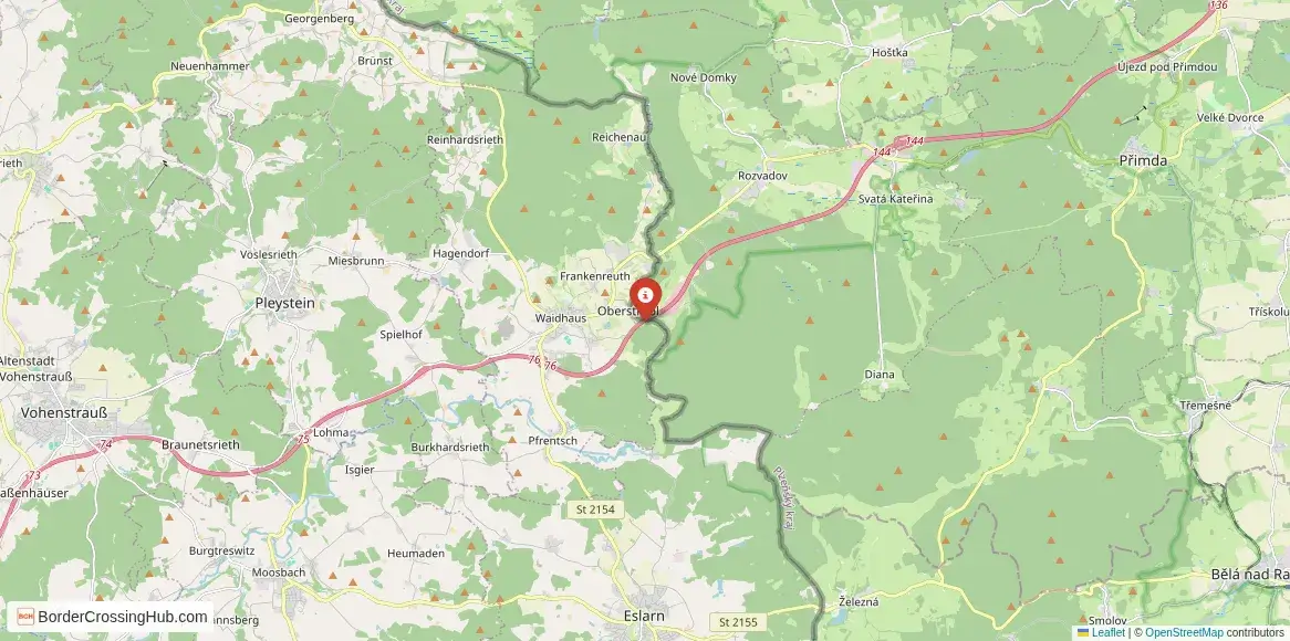 Map of the Rozvadov – Waidhaus crossing